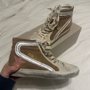 NWT Golden Goose Slide Sneakers, Tobacco, Pearl, Ash Rose